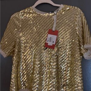 HUNTER BELL Gold Sequin Short Sleeve Top